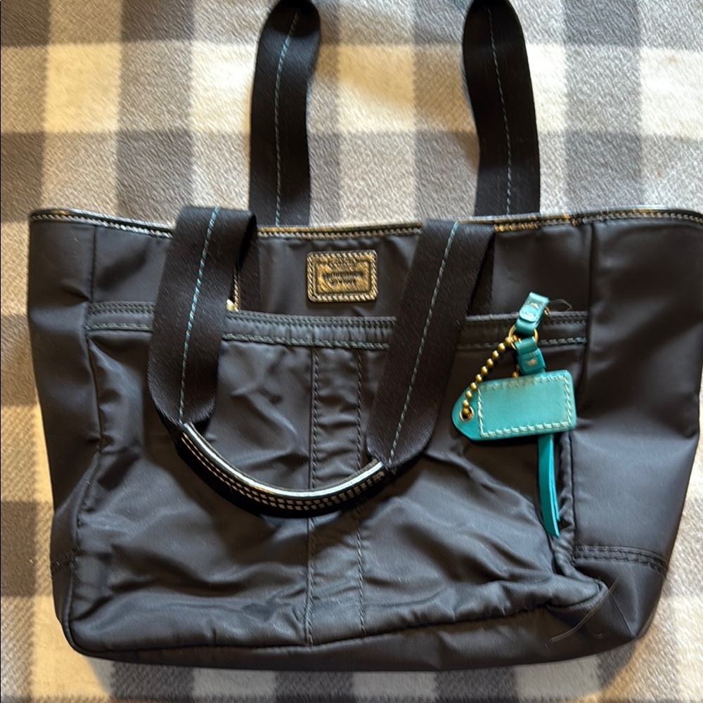 Coach Hampton Black and Teal Tote Bag